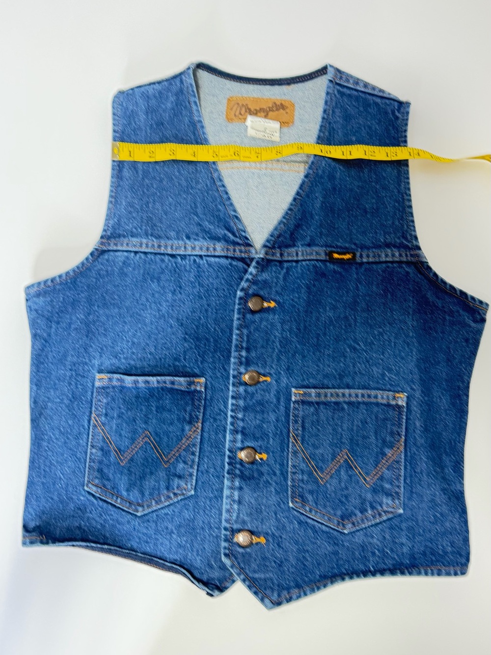 Wrangler Light Blue Denim Vest with Leather Logo Patch